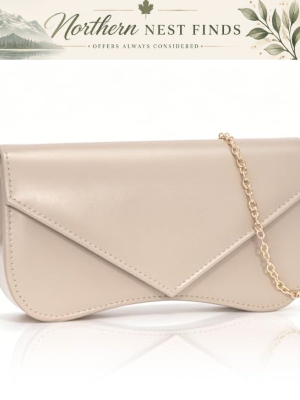 Nude Clutch Purses for Women, Vegan Leather Evening Bag with Detachable Chain